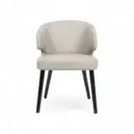 Elegant white leather dining chair with black wooden legs, modern and stylish furniture design.