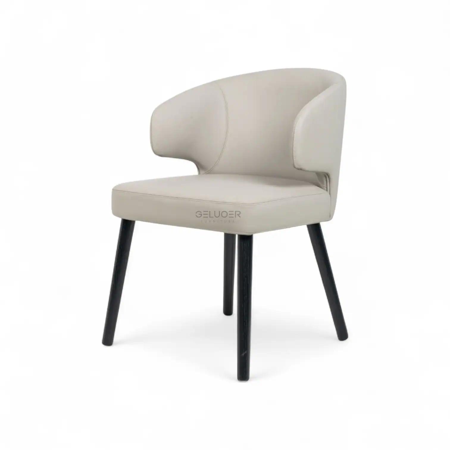 Contemporary beige upholstered armchair with black wooden legs, stylish design from Geluoer Furniture.