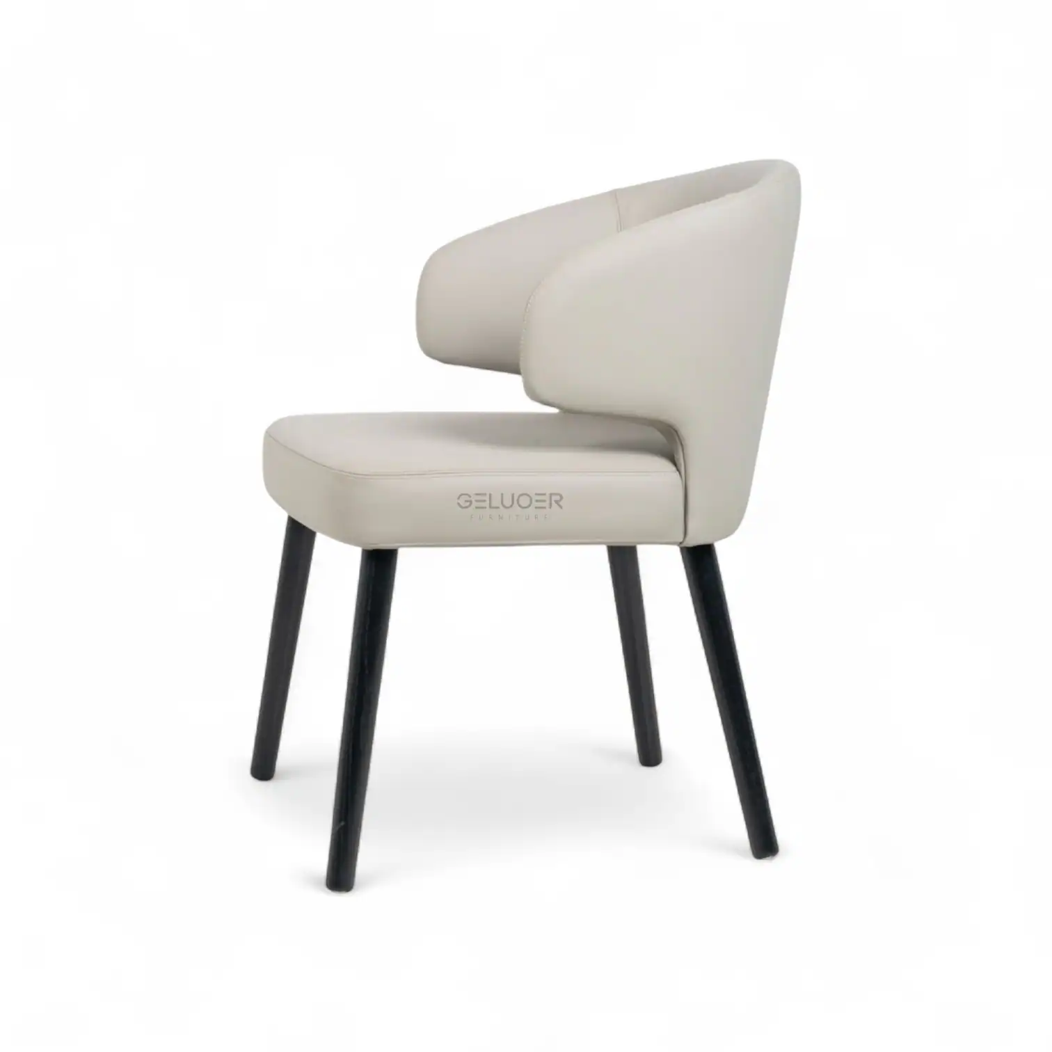 Modern white upholstered dining chair with black wooden legs for stylish home decor.