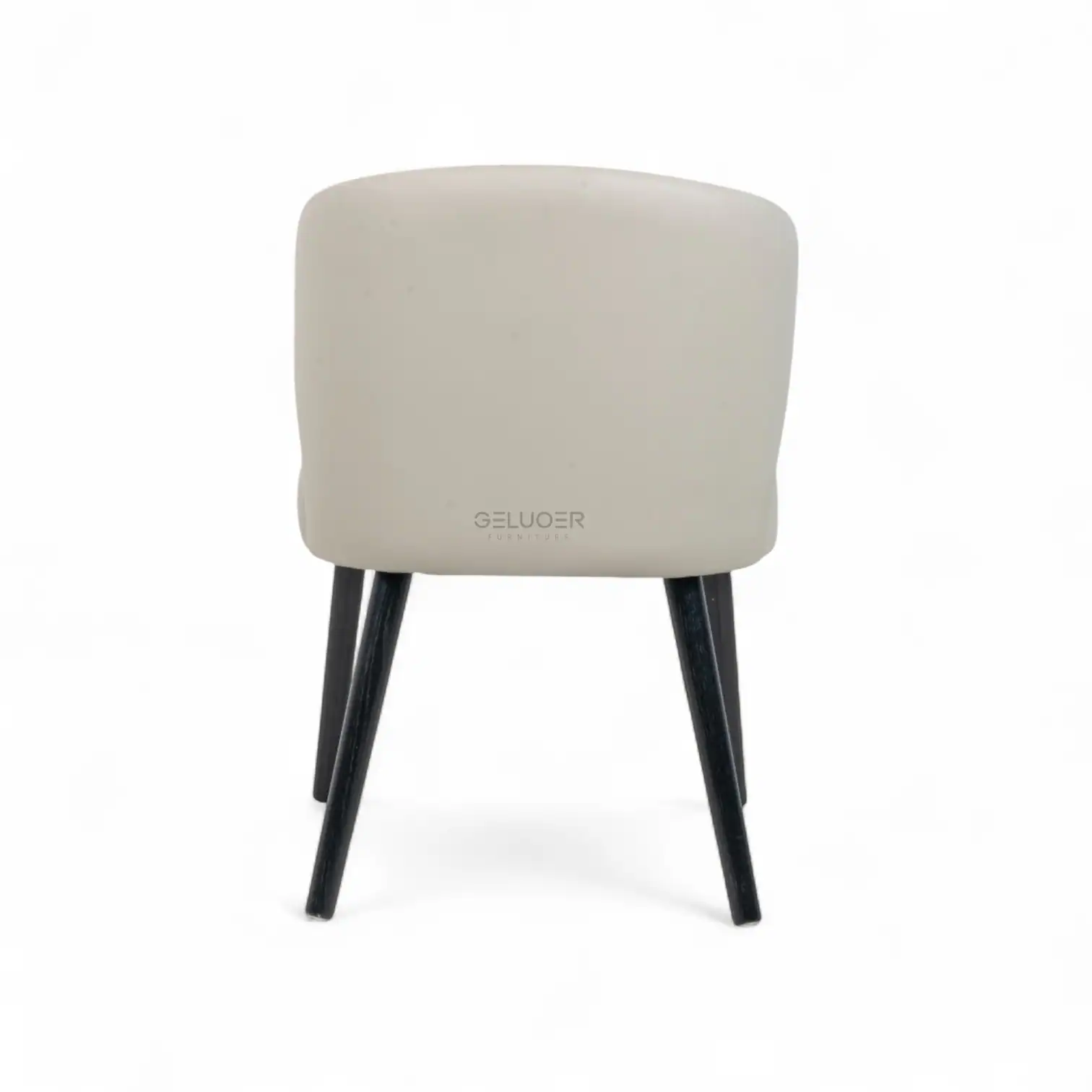 Elegant modern accent chair with curved beige upholstery and black wooden legs for stylish home decor.