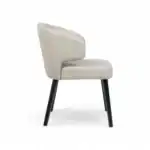 Sleek modern white upholstered accent chair with black wooden legs for contemporary living spaces.