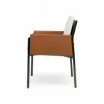 Sleek modern chair with brown leather upholstery and black metal legs, designed by Geluoer Furniture.