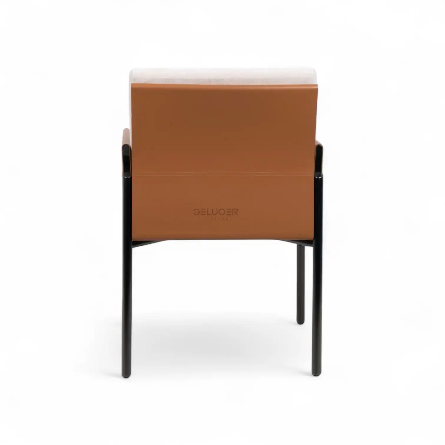 Sleek modern armchair with leather upholstery and metal legs by Geluoer Furniture.