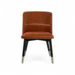 Sleek modern velvet dining chair with black and gold legs from Geluoer Furniture.