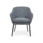 Plush gray fabric accent armchair with black wooden legs for modern living rooms.