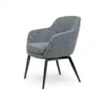 Comfortable modern armchair with fabric upholstery and black wooden legs for stylish home furniture.