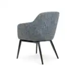 Contemporary gray upholstered armchair with black angled legs, modern furniture design.