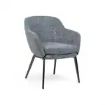 Cushioned modern armchair with fabric upholstery and black metal legs, stylish designer furniture piece.