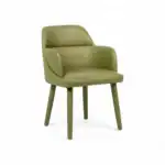 Elegant green leather accent chair with wooden legs, modern design furniture for living rooms.