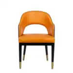 Luxurious orange leather dining chair with black and gold legs by Geluoer Furniture.