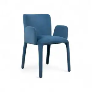 Soft blue upholstered armchair, modern furniture design for living room or office decor.