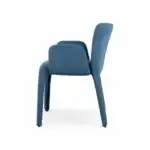 Stylish blue velvet modern dining chair with wooden legs from Geluoer Furniture.