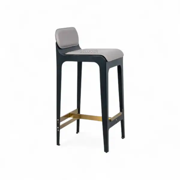 Contemporary bar stool with cushioned seat and backrest, modern design, ideal for cafes or home bars.