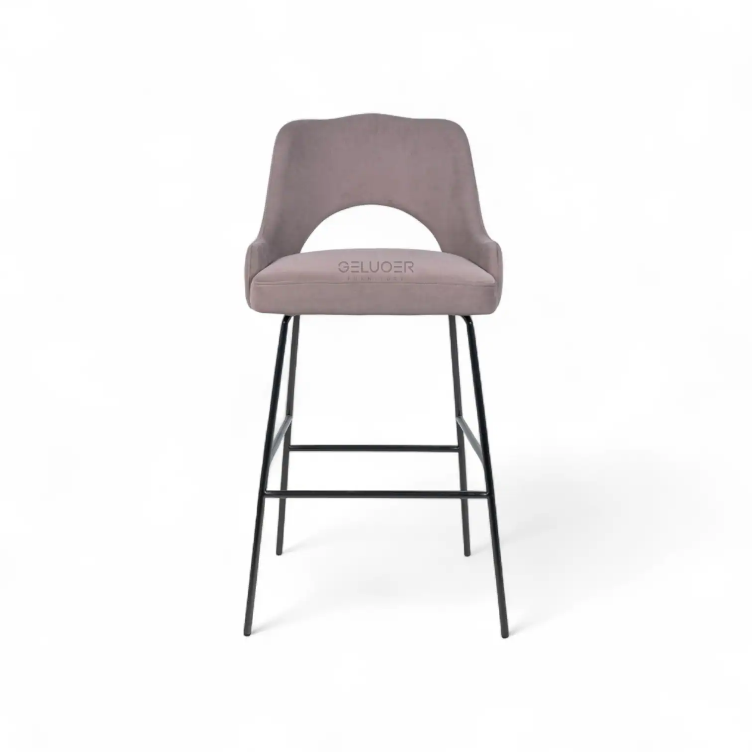 Contemporary upholstered bar stool with metal frame, modern furniture design from Geluoer.