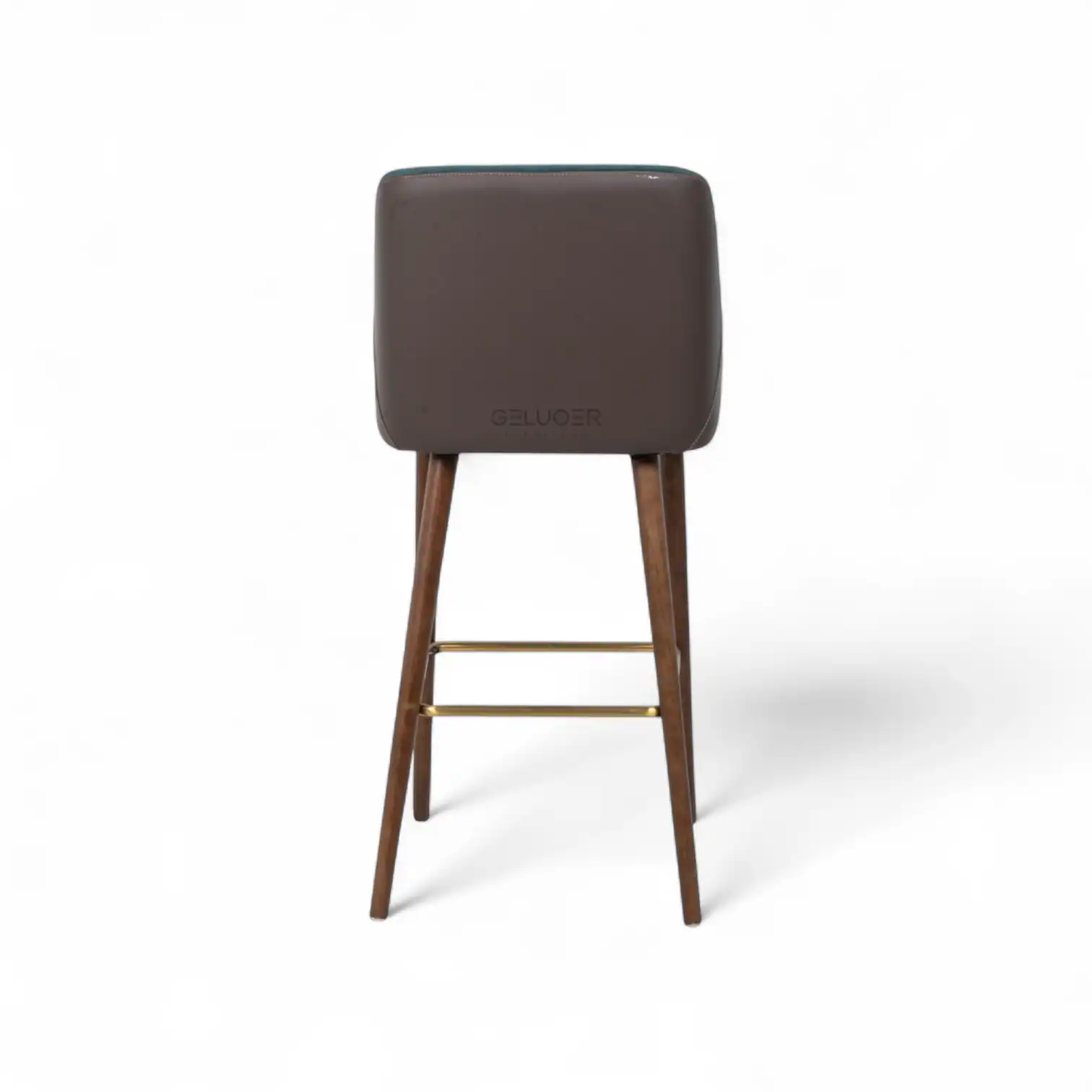 Stylish modern bar stool with wooden legs and a comfortable padded seat, ideal for contemporary kitchen or bar area.