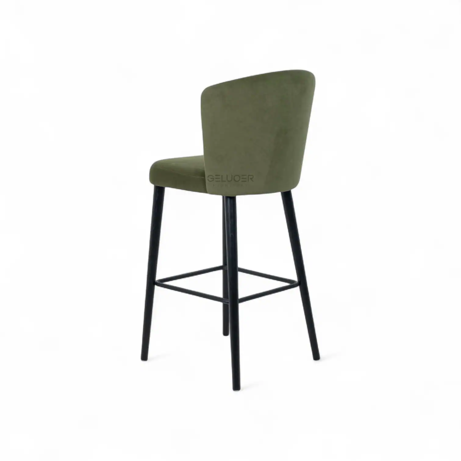 Stylish green velvet barstool with black metal legs, ideal for modern kitchen and bar decor.
