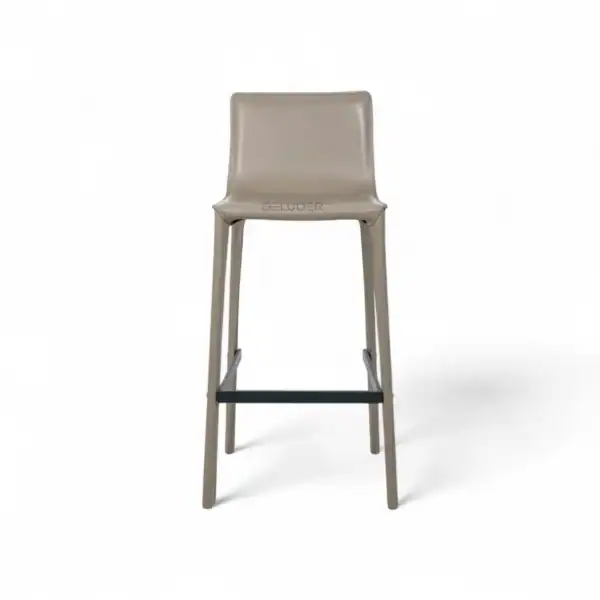 Elegant beige leather bar stool with modern design, perfect for stylish kitchen or bar areas.