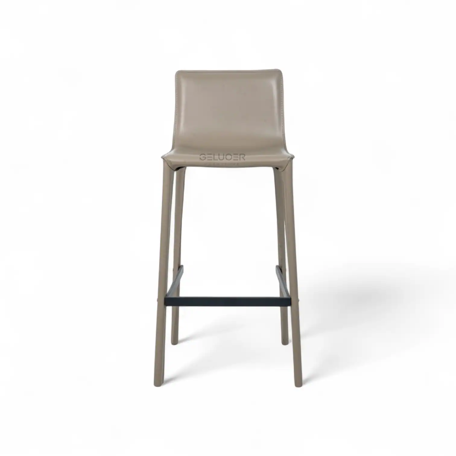 Elegant beige leather bar stool with modern design, perfect for stylish kitchen or bar areas.