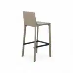 Modern beige upholstered bar stool with black footrest for stylish kitchen or bar seating.
