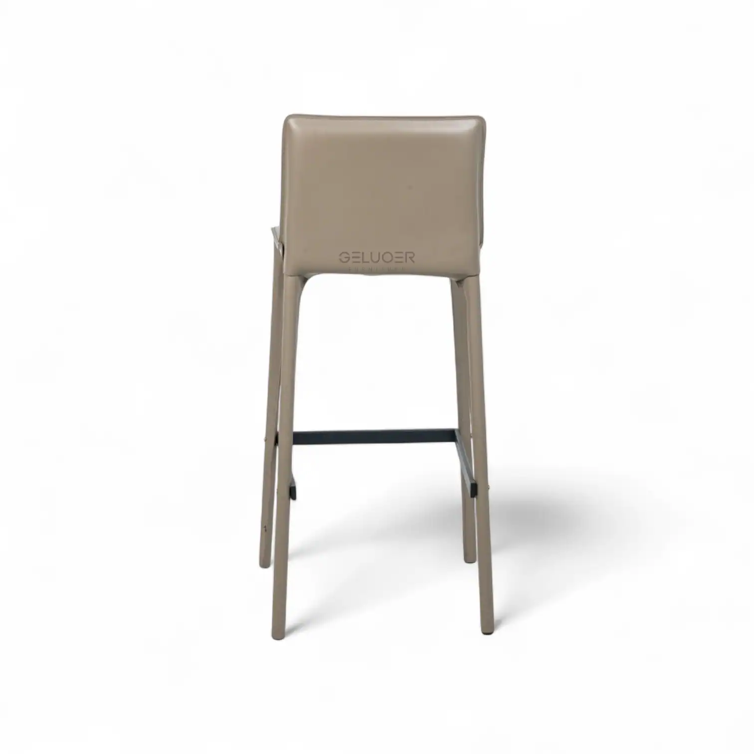 Luxurious beige upholstered bar stool with sleek metal legs from Geluoer Furniture.