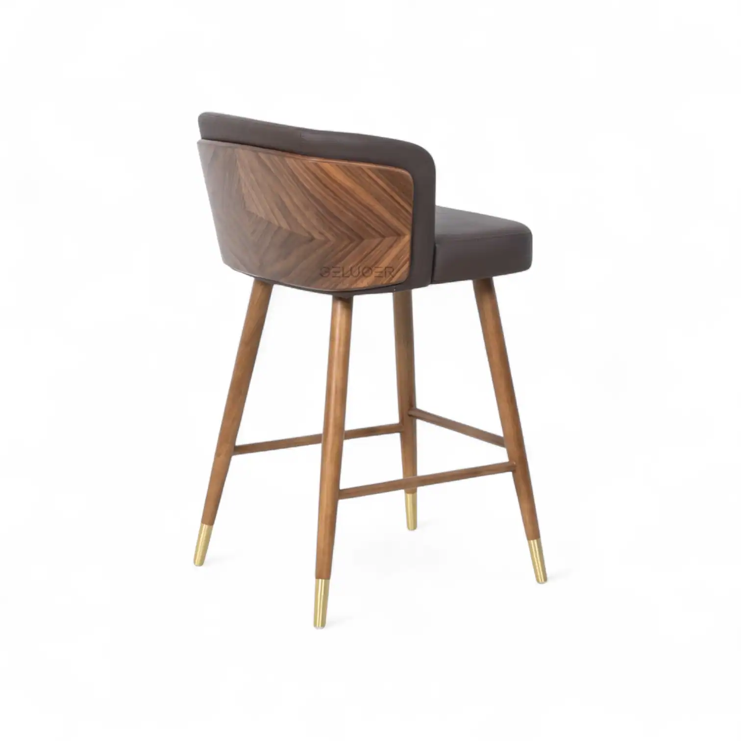Stylish modern bar stool with wooden accents and gold-tipped legs by Geluoer Furniture.