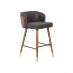 Luxurious modern bar stool with leather upholstery and wooden legs, perfect for contemporary home decor.
