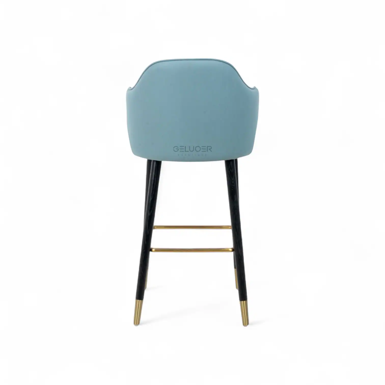 Luxurious modern blue lounge chair with black wooden legs and gold accents, designed for stylish home decor.