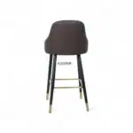 Contemporary bar stool with black frame and brown cushioned seat, modern design furniture for kitchen or bar area.