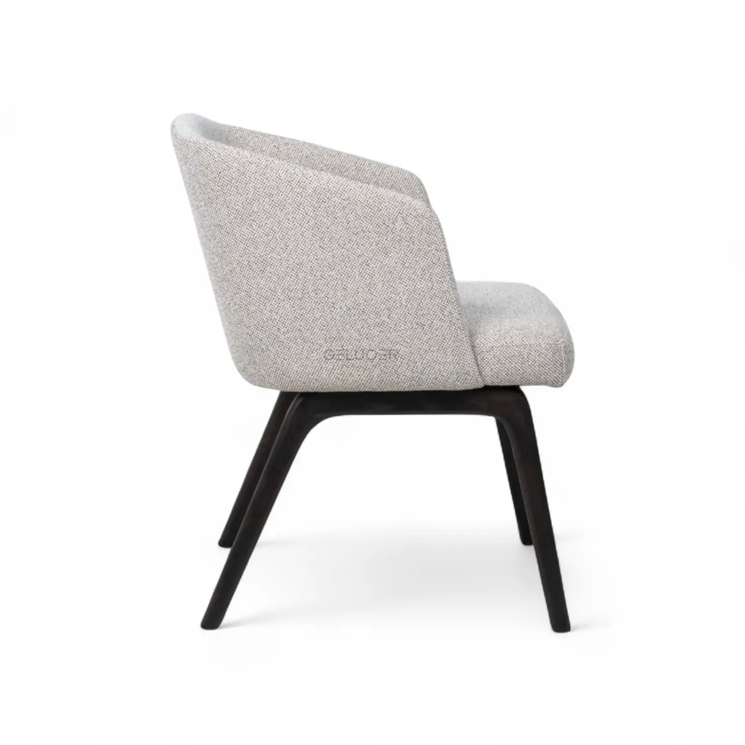 Comfortable modern lounge chair with beige upholstery and black wooden legs, ideal for stylish home decor.