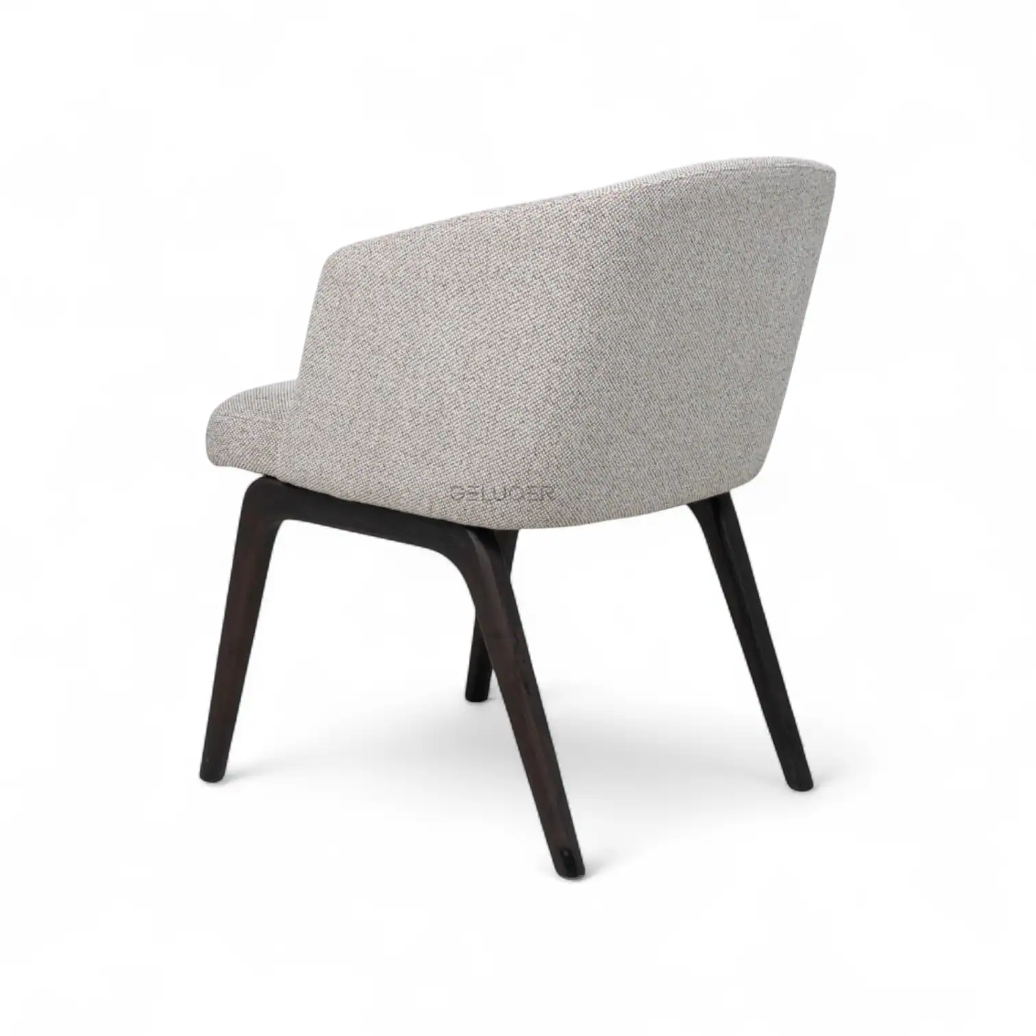 Elegant modern upholstered armchair with wooden legs, ideal for stylish living rooms and office spaces.