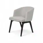 Contemporary upholstered armchair with dark wooden legs, modern furniture design.