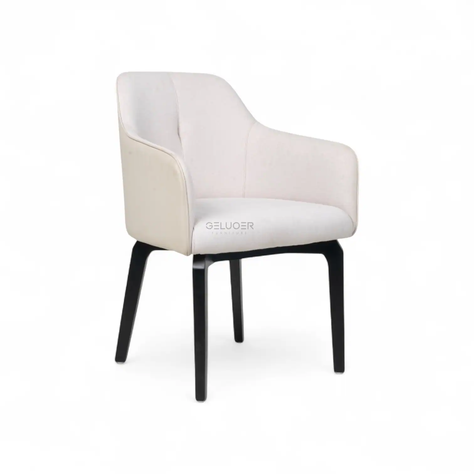 Modern white upholstered armchair with black wooden legs from Geluoer Furniture.