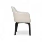 Sleek modern white leather armchair with black wooden legs for stylish living room decor.