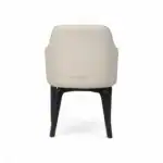 Sleek beige modern dining chair with black wooden legs from Geluoer Furniture.