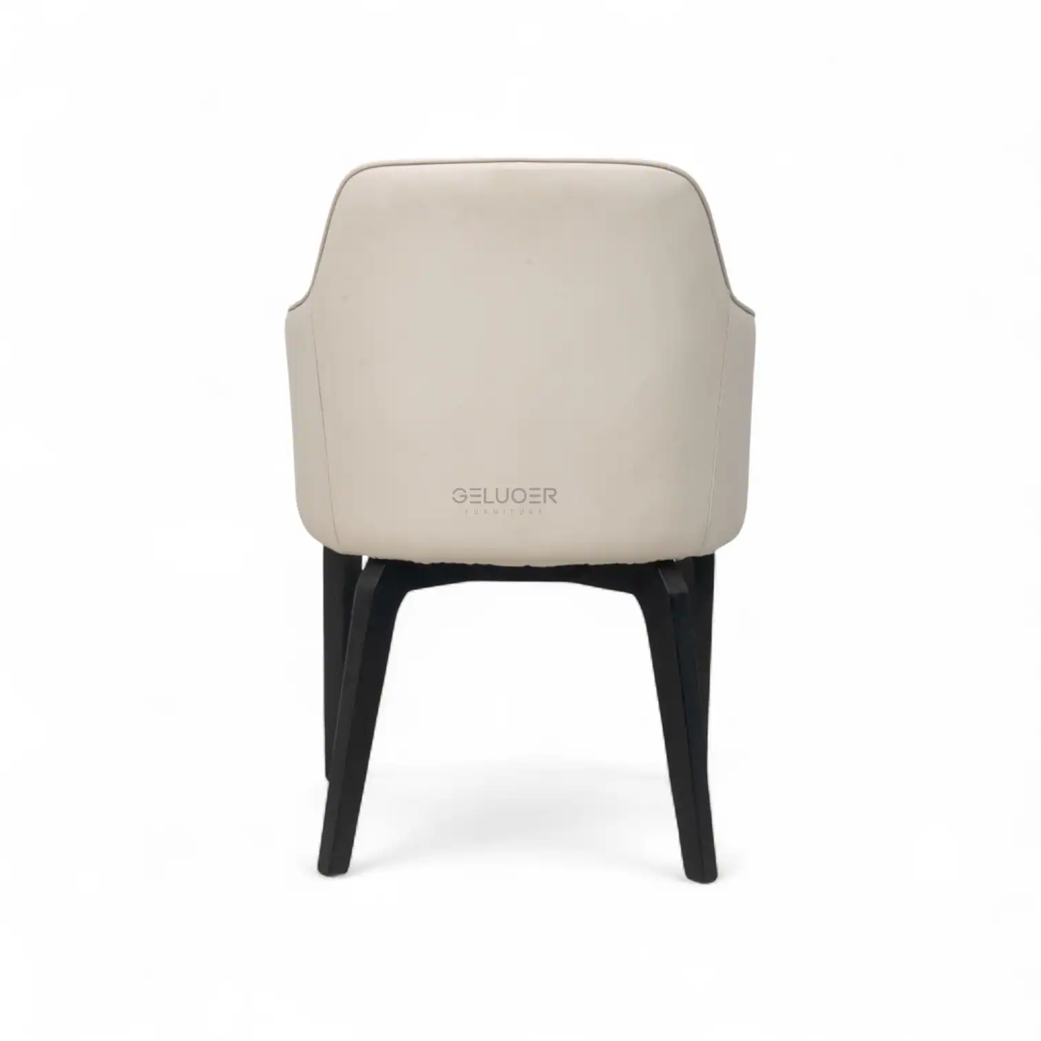 Sleek beige modern dining chair with black wooden legs from Geluoer Furniture.