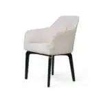 Luxurious modern accent chair with comfortable beige upholstery and sleek black wooden legs for contemporary living spaces.