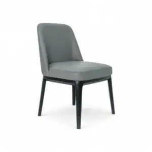Comfortable modern grey dining chair with wooden legs for contemporary furniture design.