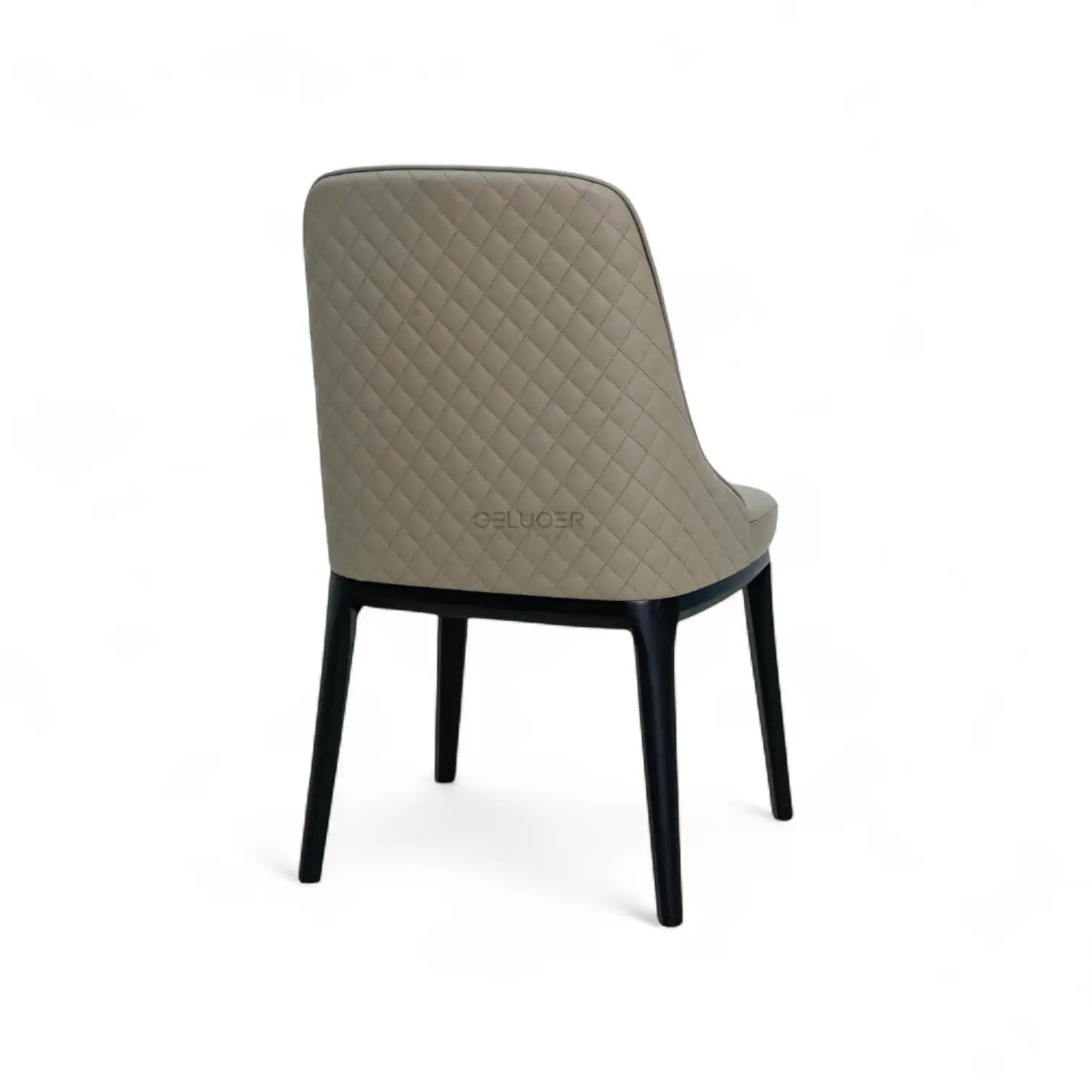 Modern beige quilted dining chair with black wooden legs from Geluoer Furniture.