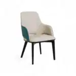 Modern upholstered accent chair with wooden legs, stylish design, and comfortable seating.