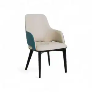 Modern upholstered accent chair with wooden legs, stylish design, and comfortable seating.