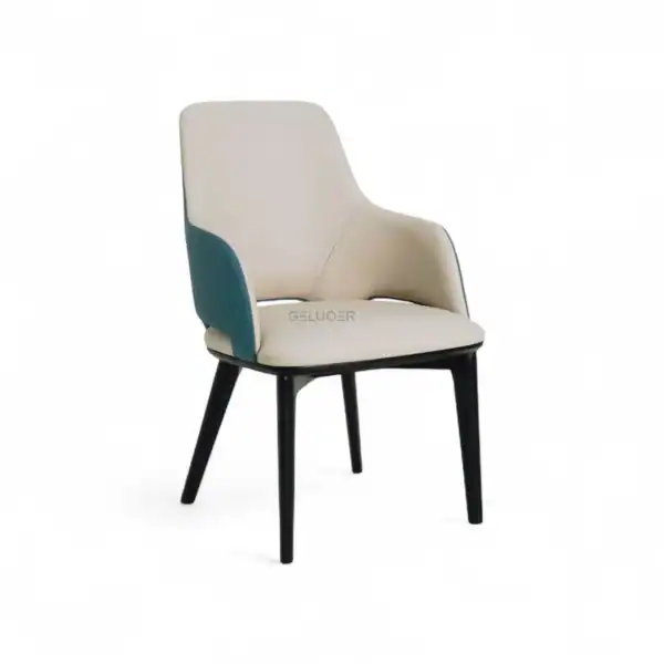 Modern upholstered accent chair with wooden legs, stylish design, and comfortable seating.