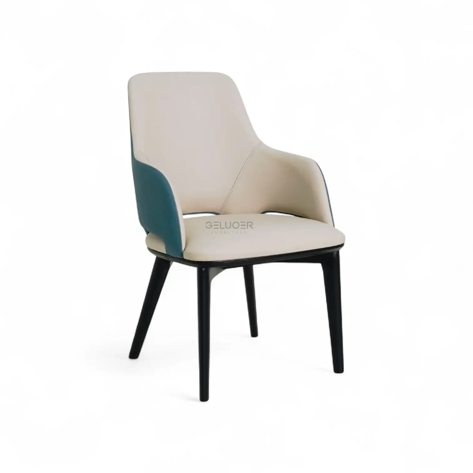 Modern upholstered accent chair with wooden legs, stylish design, and comfortable seating.