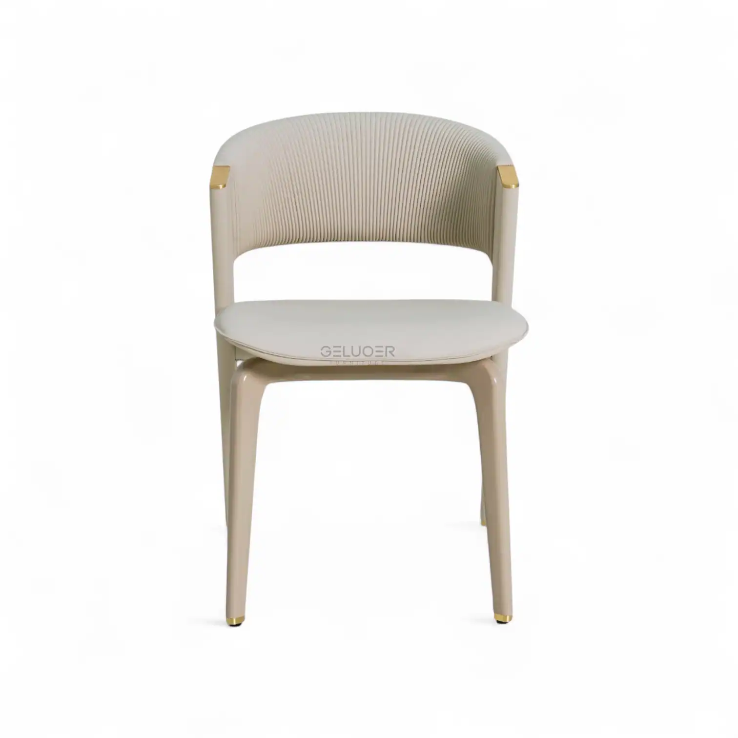 Luxury modern dining chair with ribbed backrest and gold accents for elegant home decor.