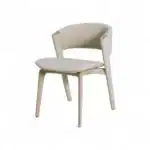 Modern white upholstered dining chair with gold accents from Geluoer Furniture.