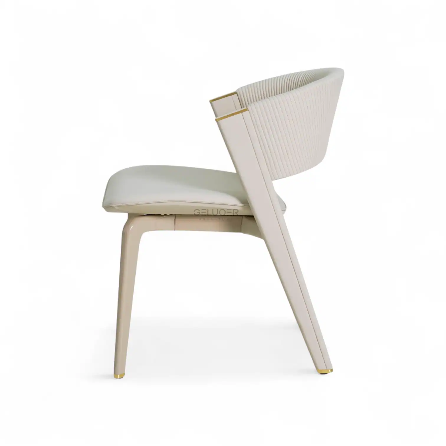 White luxury modern dining chair with ergonomic design, upholstered in high-quality leather for comfort.