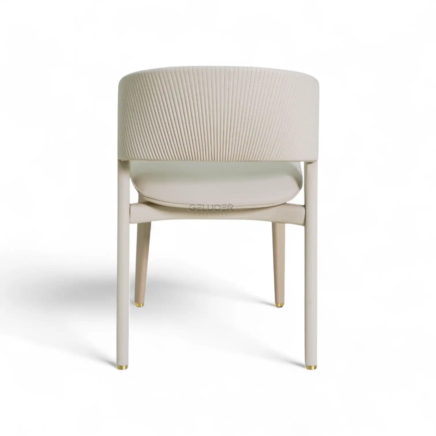 Contemporary white armchair with textured backrest and wooden legs, ideal for modern living spaces.