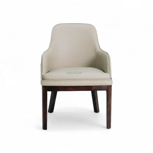Leather armchair with wooden legs, modern stylish furniture for living room.