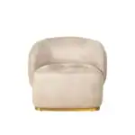 Luxurious beige velvet sofa with curved design and gold accent base for modern elegant living rooms.