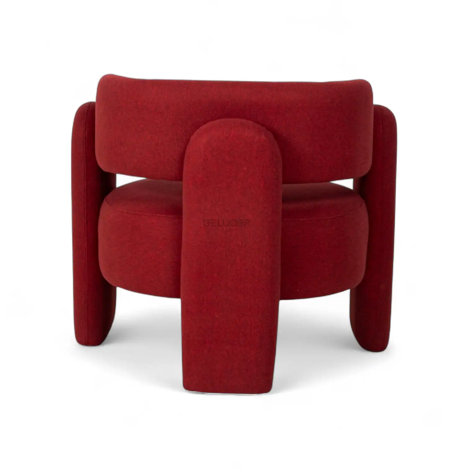 Red modern upholstered armchair with bold, unique design by Geluoer Furniture.