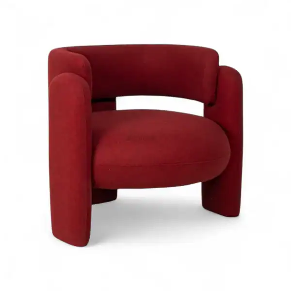 Luxury red upholstered modern armchair for living room decor.